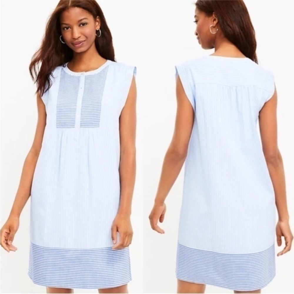 LOFT Sleeveless Blue Striped Dress spring summer sundress henly Small preppy